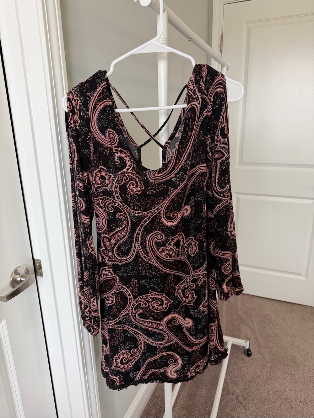 Knox Rose Black Dress with Pink Paisley Print, Long Sleeve